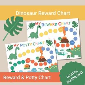 Cuadro de recompensas de dinosaurios para niños, divertido material imprimible para el entrenamiento para ir al baño de niños pequeños, dinosaurios coloridos para niños, cuadro de calcomanías para niños, descarga instantánea