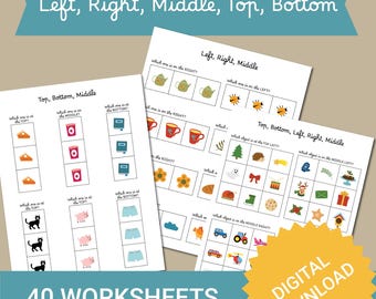 Left, Right, Top, Bottom, Middle Kids Worksheets, Position, Location, Direction, Placement Homeschooling or Kindergarten Printable Exercises