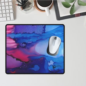 aesthetic blue abstract desk mat original artwork for work space or office