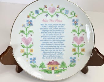 1984 Heirloom Editions Paula Plate Bless This House Punto croce 6,25" Giappone Vintage