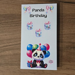 Carte pliante Anniversaire Panda / défi dés / défi scratch / méthode enveloppe / A6 / budgétisation