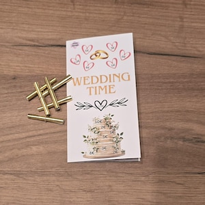 Biglietto pieghevole per il momento del matrimonio / Sfida con i dadi / Sfida con i gratta e vinci / Metodo busta / A6 / Budget
