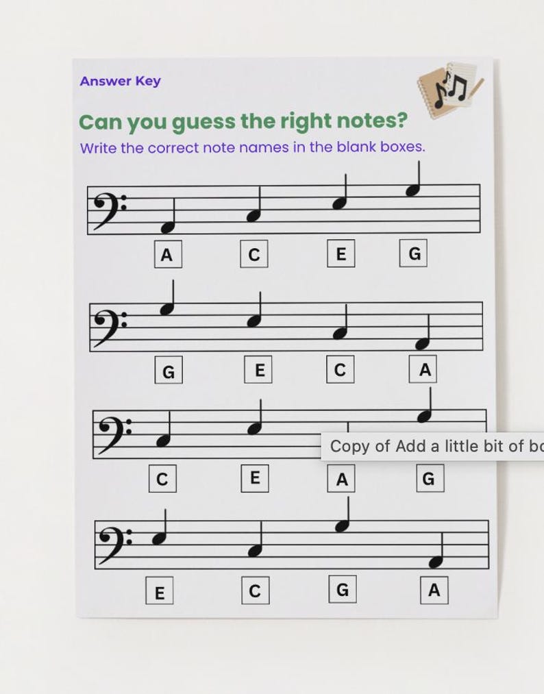 Basic Music Note Worksheet Music Note Worksheet for Bass Clef Space and Line Notes- Digital ...
