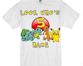 Pokemon Theme Kids Personalised Birthday T shirt Various Colour T shirts