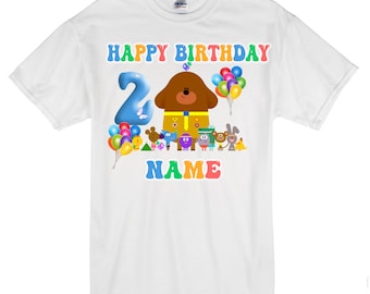 Hey Duggee Theme Kids Personalised Birthday T shirt Any Name Any Age