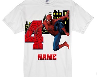 Spiderman Theme Kids Personalised Birthday T shirt Any Name Any Age