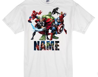 Marvel Superheroes Avengers Theme Kids Personalised T shirts Any Name 100% Cotton