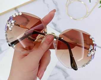Custom crystal sunglasses, women's glasses, fashion glasses, sun protection eyes, personal glasses, summer glasses, party glasses