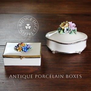 Scatole di porcellana tedesche antiche (anni '20) - Scatola portaoggetti floreale e scatola portacarte rettangolare - Regalo Cottagecore - Vanity Decor