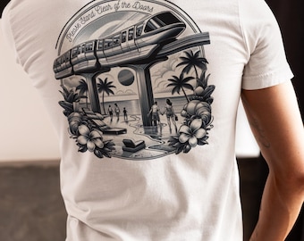 Maglietta girocollo Disney Monorail Warning: maglietta unisex premium per adulti appassionati di parchi