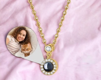 Custom Photo Projection Necklace • Personalized Picture Inside Pendant, Photo Charm Necklace - Sterling Silver - Gift for Her