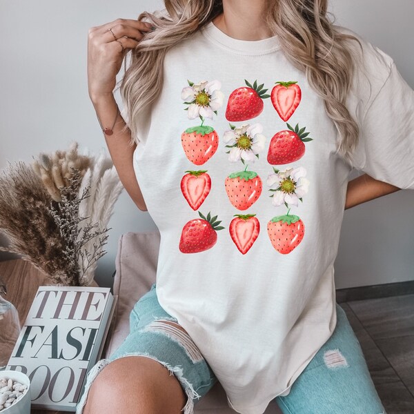 Cottagecore Strawberry Shirt for Fruit Lovers, Coquette Fruit TShirt for Strawberry Picking, Vegan Gardening Shirt, Strawberry Fruit Shirt