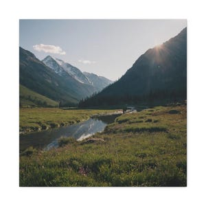 Mountain River Landscape Canvas Art: Serene Nature Print