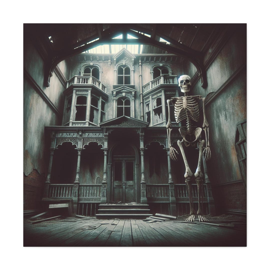 Scary Skeleton, Haunted House, AI Generated Design, Wall Hanging, Gift ...