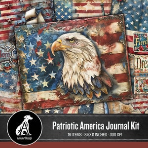 Kit de journal indésirable de l'Amérique patriotique, papier numérique imprimable, 4 juillet, Americana, homme, vétéran, gars, armée, vintage, téléchargement numérique