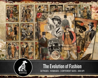 Pagine di diario di collage di moda vintage: stile retrò (download digitale)