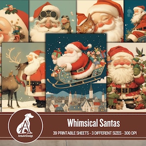 Whimsical Santa Junk Journal Printable Pages, Whimsical Digital Paper ATC, Quirky Santa, Christmas Ephemera, Christmas Scrapbook, Xmas Craft