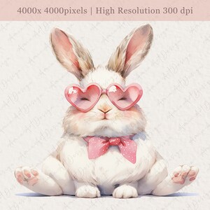 Conejito con gafas, imágenes prediseñadas de conejito de acuarela, sublimación de conejito lindo, conejito con pajarita, conejo con gafas, conejito de acuarela PNG, Lapin