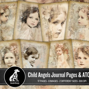 Child Angels Journal Seiten & ATC Karte, druckbare Mixed Media Art Mädchen Cherub Collage Kit, Decoupage Papiere, digitales Scrapbook Papier