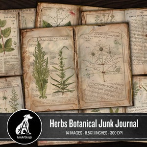 Herbs Botanical Junk Journal Pages, Digital Scrapbook Paper, Antique botanical herb Pages, Apothecary, Herbal Printable, Herbs Ephemera