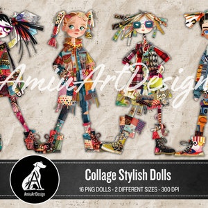 Collage Stylish Paper Dolls, Printable Junk Journal Art Paper Doll, Junk Journal Cut Off, Mixed Media Girls, Fussy Cuts for Scrapbooking