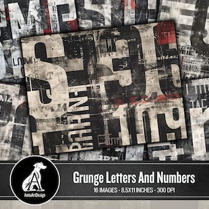 Grunge Letters And Numbers Junk Journal Pages, Black, Backing, Shabby Scrapbook Paper, Vintage Collage Background, Printable Digital Paper