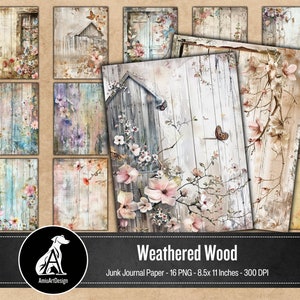 Junk Journal Printable Pages, Weathered Wood texture, Shabby Chic Rustic Style, Scrapbooking Vintage Digital Paper Wallpaper, Decoupage