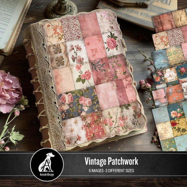 Vintage Distressed Patchwork Printable Digital Paper, Scrapbook Paper, Background Images, Shabby, Backing, Junk journal, Scrappy Papers