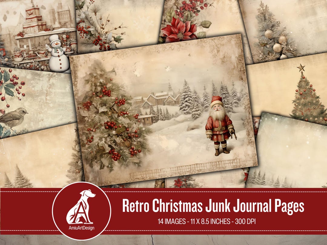 Retro Christmas Junk Journal Kit: Vintage Holiday Ephemera (digital ...
