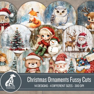 Christmas Ornaments Fussy Cut Cliparts | Round Ornament PNG | Printable Labels, Tags, Coasters | Holiday Decorations | Commercial Use