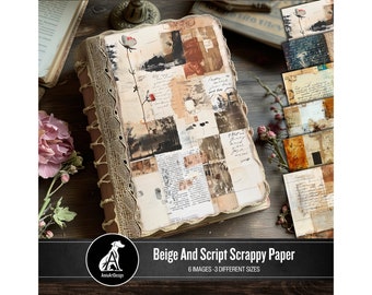 Beige Script Scrappy Papers: Vintage Journal Backing (Digital Download)