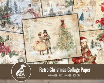 Vintage Christmas Collage Paper: Shabby Chic Junk Journal (Digital Download)