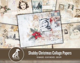 Vintage Christmas Collage Papers: Shabby Chic Junk Journal (Digital Download)