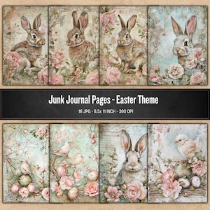 Strony dziennika Shabby Easter Junk, akwarelowe wydruki wielkanocne, arkusze kolaży cyfrowych Vintage do scrapbookingu, natychmiastowe pobieranie