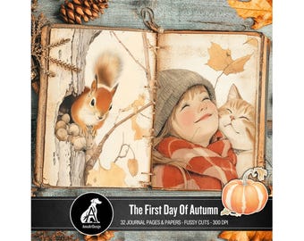 Autumn Junk Journal Kit: Watercolor Pages & Fussy Cuts (Digital Download)