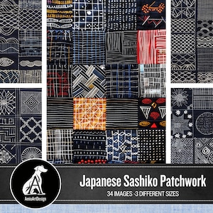 Vintage Japanese Sashiko Boro Patchwork: Printable Fabric Textures (Digital Paper)