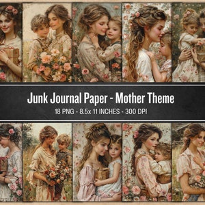 Vintage Junk Journal Pages, Printable Retro Era Mother&#39;s Day Painting Ephemera Paper, Mothers and Daughters, Mothers and Daughters Collage