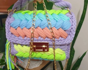 Lilac Highlight Summer Colorful Pistachio Patterned Handmade Crochet Bag: Elegant and Versatile