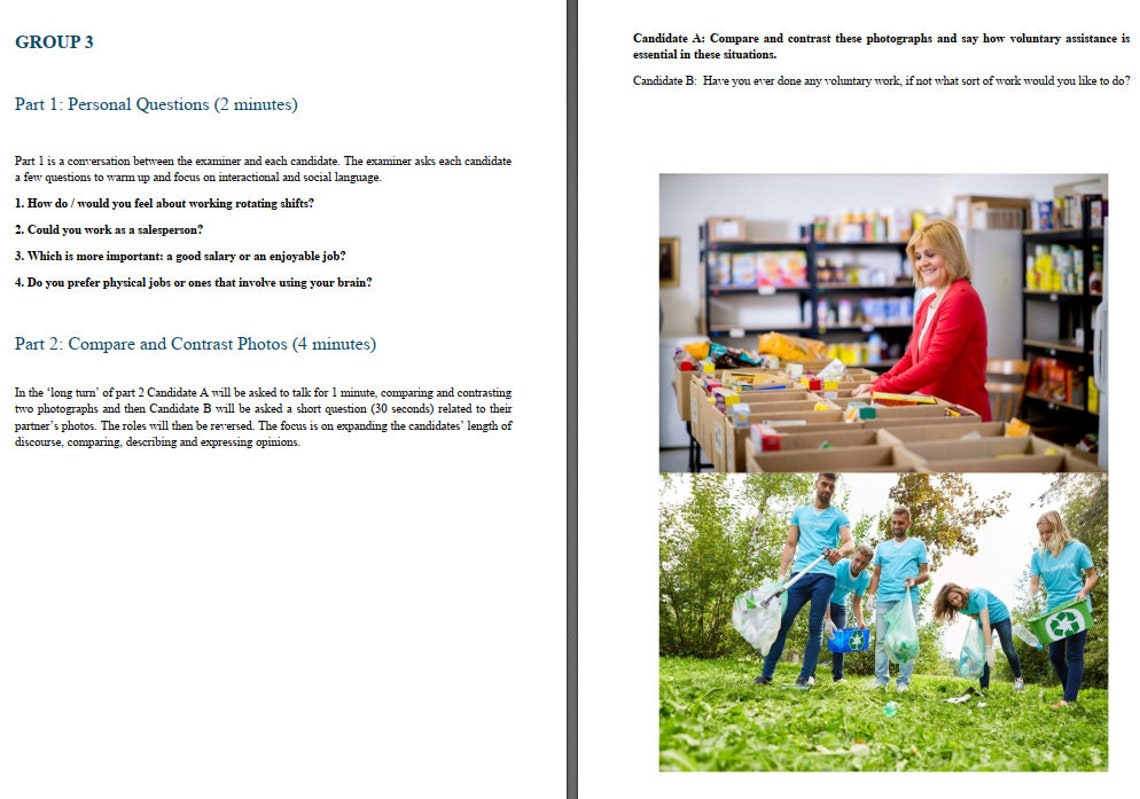 Theme Based B2 First Certificate Speaking Practice For 4 Groups