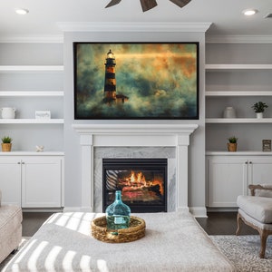 Lighthouse Tv Box Lighthouse in Fog TV Art, Nautical Vintage Painting for a Smart TV ...