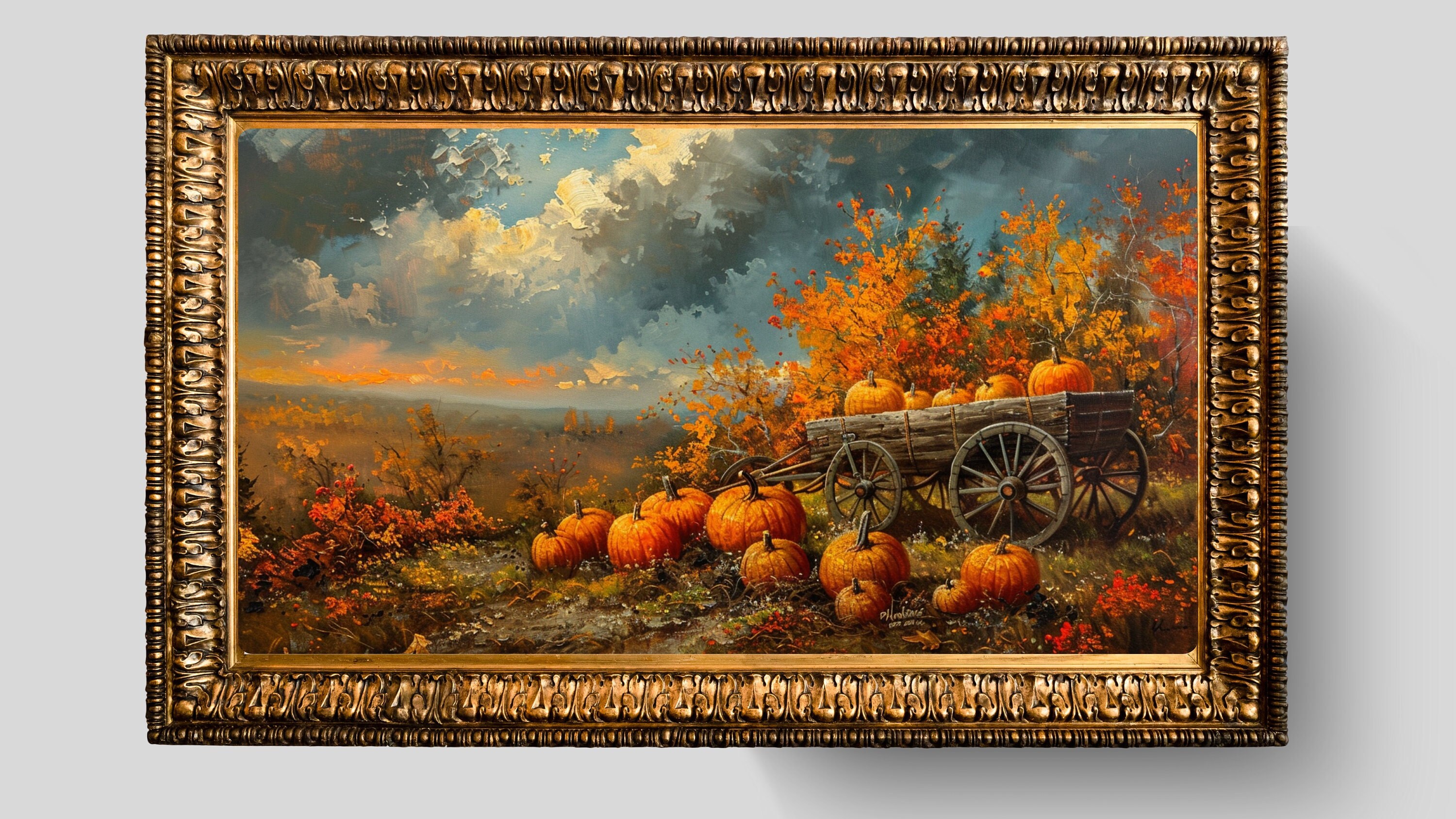 Pumpkin Harvest Wagon Vintage Painting for a Smart TV, Great Gift for ...