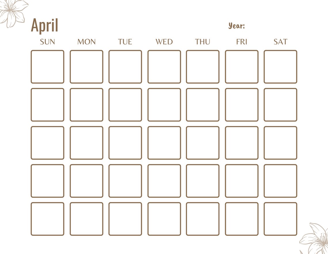 Simple Monthly Calendar Template Digital Download Only - Etsy