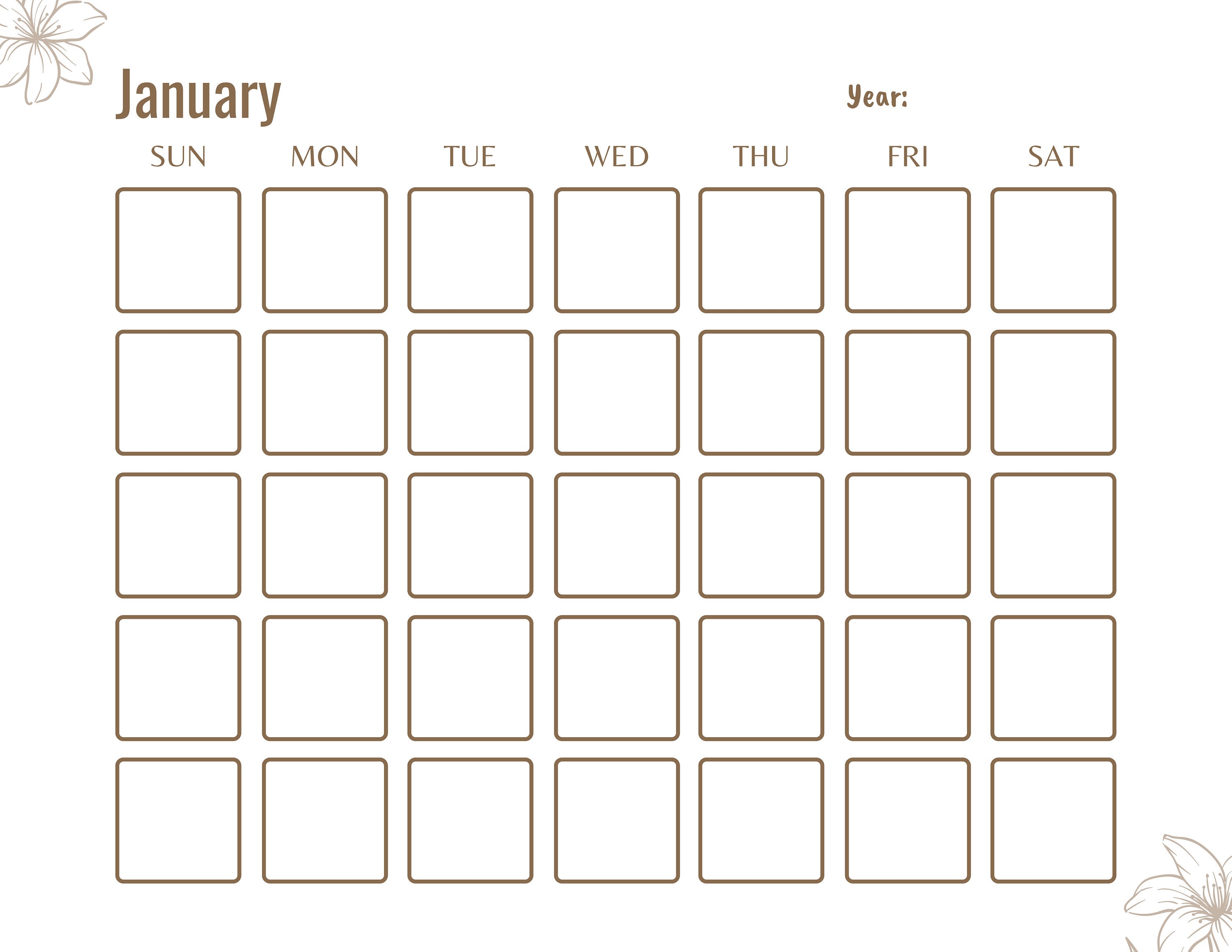 Simple Monthly Calendar Template Digital Download Only - Etsy