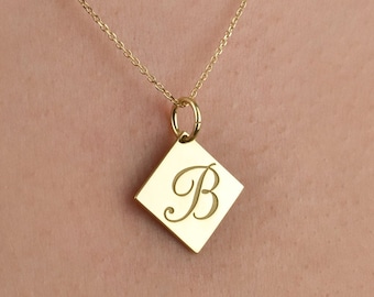 Collar de letras personalizado de oro de 14K, colgante inicial del alfabeto A-Z, regalo de aniversario de carta de rombo de oro delicado, encanto de regalo de cumpleaños para mujeres