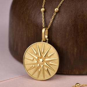 14K Gold Vergina Sun Necklace, Ancient Greek Sun Charm, Star of Vergina Disc, Mythology Jewelry, Macedonian Sun Pendant, Argead Star Coin