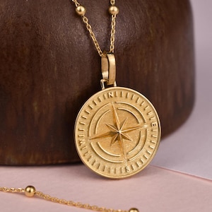 14K Gold Compass Necklace, Maritime Student Pendant, North Star Amulet, Nautical Compass Charm, Personalized Marine Corps Gift, Sailor Gift