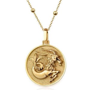 14K Gold Capricorn Zodiac Sign Necklace For Women, Dainty Capricorn Astrology Jewelry, Gold Zodiac Medallion, Personalized Pendant Gift
