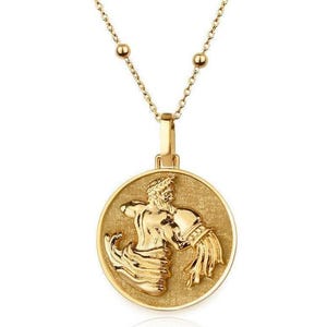 14K Gold Aquarius Zodiac Sign Necklace, Dainty Zodiac Gold Coin Necklace, Women Aquarius Zodiac Sign Charm, Zodiac Sign Gift Necklace