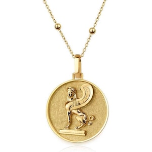 14K Gold Greek Goddess Sphinx Necklace For Women, Greek Mythology Jewelry, Sphinx Statue Pendant, Personalized Pendant, Woman Headed Lion
