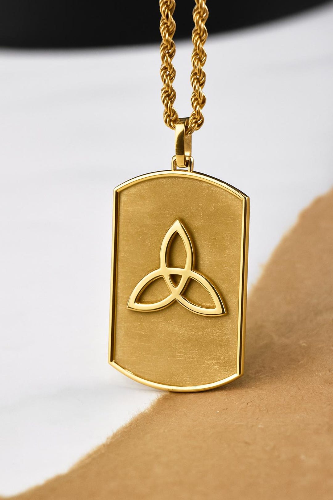 Talisman Rope 14K Gold Triquetra Dog Tag Necklace, Celtic Amulet, Holy Trinity ...